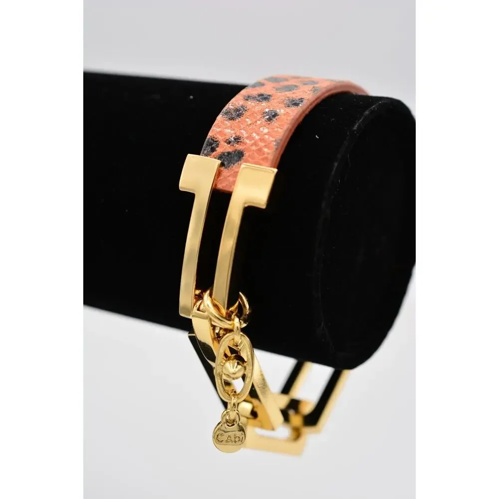 Cabi Vintage ID Bracelet Gold Tone Chain Orange Reptile Metallic Signed Bin2